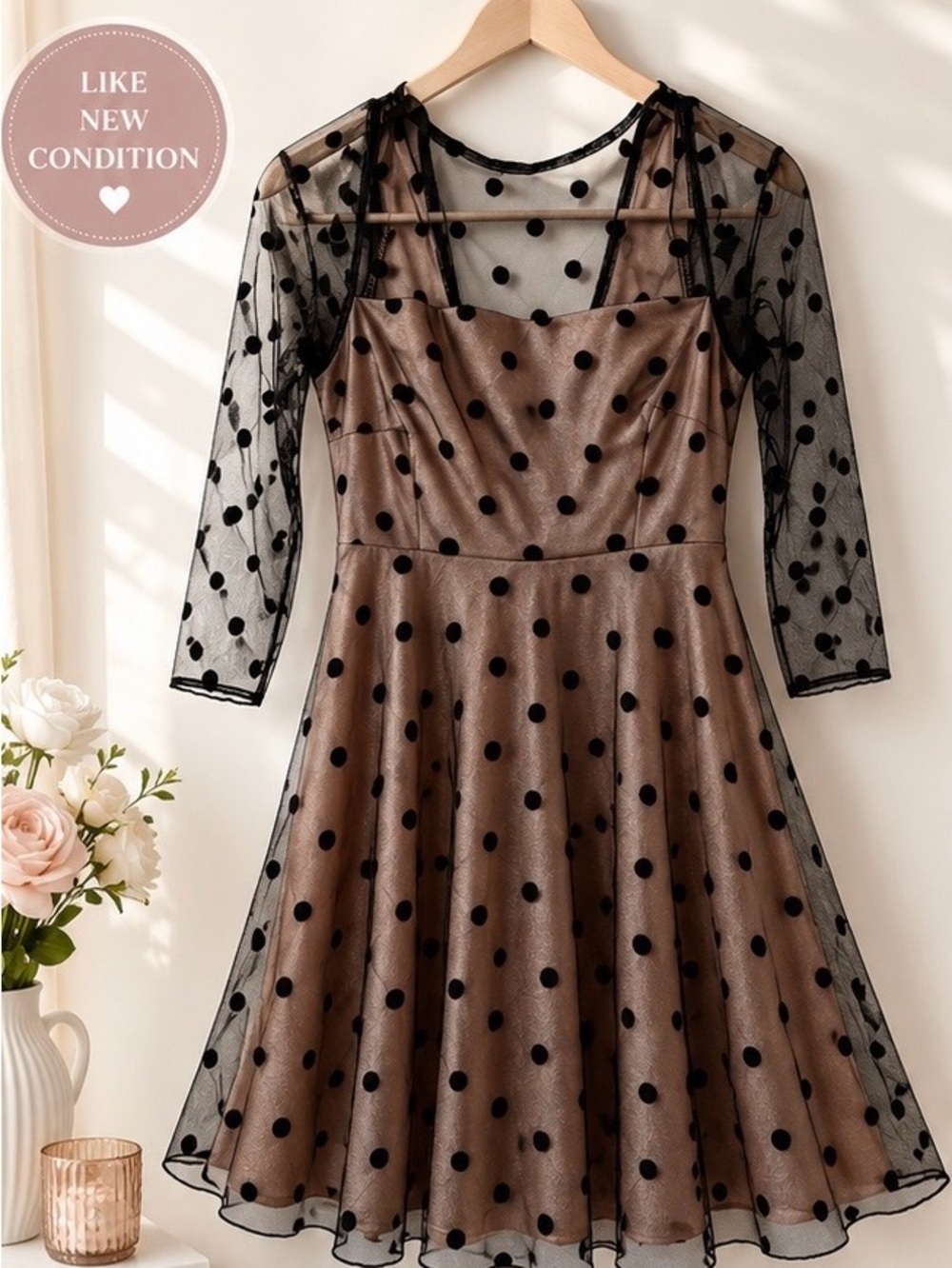 Polka Dot Mesh Fit & Flare Dress